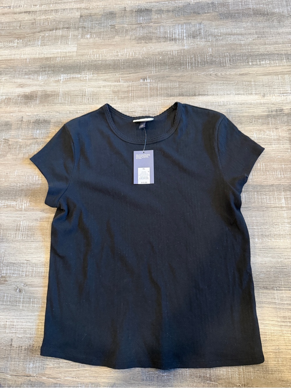 Universal Thread Black Short Sleeve Ribbed Crewneck Tee - Women